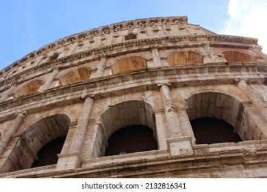 Rome. Italy. March 10, 2019. The Building Of The Ancient Ancient Arena Of The Roman Empire Colosseum. Part Of The Ancient Archaeological Ruins.