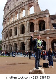 Rome. Italy. March 10, 2019. The Building Of The Ancient Ancient Arena Of The Roman Empire Colosseum. Part Of The Ancient Archaeological Ruins.