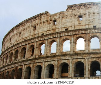 Rome. Italy. March 10, 2019. The Building Of The Ancient Ancient Arena Of The Roman Empire Colosseum. Part Of The Ancient Archaeological Ruins.