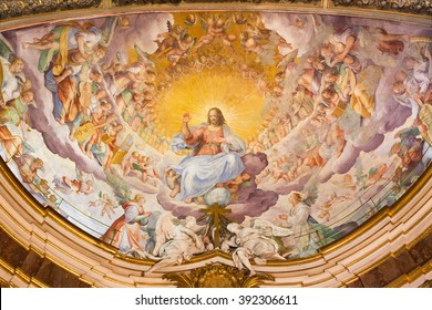 ROME, ITALY - MARCH 11, 2016: The fresco of Christ the Redeemer in Glory with the Heavenly Host by Niccolo Circignani Il Pomarancio (1588) in main apse of church Basilica di Santi Giovanni e Paolo.