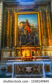 ROME, ITALY - MARCH 23, 2019 Chapel Of Saint King Olaf II Norway Basilica Saint Ambrogio Carlo Al Corso Basilica Church Rome Italy. Built In The 1600s. King Olav Converted To Chrstianity 1893 Painting