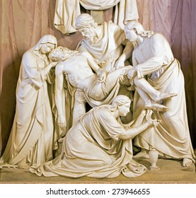 ROME, ITALY - MARCH 25, 2015:  The Deposition of the cross sculpture in church Chiesa della Trinita dei Monti by Wilhelm Theodor Achtermann (1799 - 1884).