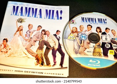 Rome, Italy - March 28, 2022, detail of the cover and Blu Ray disc of the film Mamma Mia!