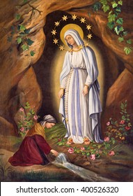 ROME, ITALY - MARCH 9, 2016: The Appearance of Virgin to st. Bernadette in Lourdes by unknown artist (1873) in church Chiesa di Santa Maria in Aquiro.
