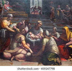 ROME, ITALY - MARCH 9, 2016: The Nativity Of The Virgin In Chigi Chapel Of Basilica Di Santa Maria Del Popolo By Sebastiano Del Piombo (1530 -1534) And Completed By Francesco De Rossi.