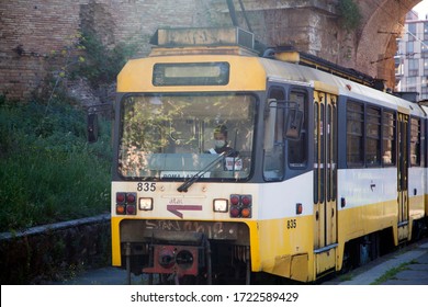 ROME, ITALY- MAY 04 2020: Tram Driver Wearing Protective Mask In Rome, Italy, On Monday, May 4, 2020.