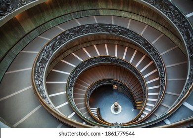 Rome, Italy - May 18, 2016: Spiral stairs of double helix staircase (Bramante Staircase) in the Vatican Museums