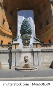 Rome, Italy, May 2012. The Pinecone, The Centerpiece Of Cortile Della Pigna. Inner Courtyard Of The Papal (Apostolic) Palace In Vatican City.  The Official Residence Of The Pope. 