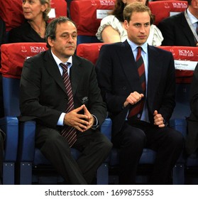 ROME, ITALY - May 27, 2009: 
Michel Platini With HRH Prince William 
During The UEFA Champions League Final Match FC Barcelona V Manchester United At The Olympic Stadium.
