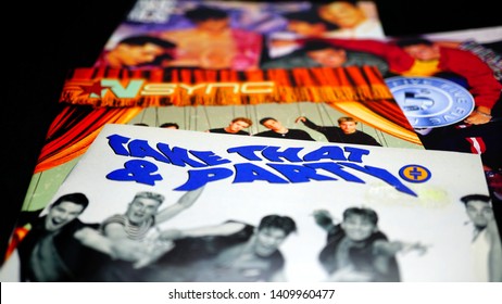 Rome, Italy - May 27, 2019: CD Covers Of 90s Boy Bands. The Term Starts To Be Used From The Mid-eighties, When New Kids On The Block Is Formed In The United States