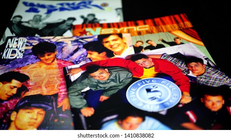 Rome, Italy - May 27, 2019: CD Covers Of 90s Boy Bands. The Term Starts To Be Used From The Mid-eighties, When New Kids On The Block Is Formed In The United States