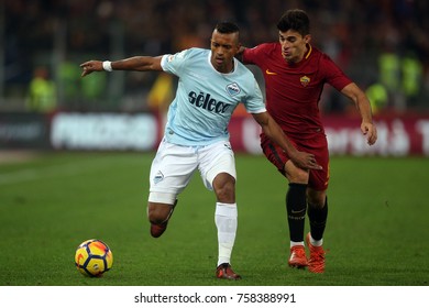 Rome, Italy - November 18, 2017: Nani And Perotti In Action During The Italian Serie A League Match Between Roma And Lazio In Olimpic Stadium.