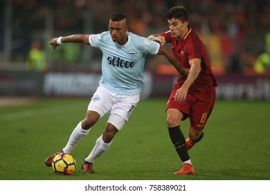 Rome, Italy - November 18, 2017: Nani And Perotti In Action During The Italian Serie A League Match Between Roma And Lazio In Olimpic Stadium.