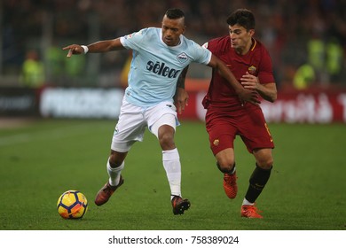 Rome, Italy - November 18, 2017: Nani And Perotti In Action During The Italian Serie A League Match Between Roma And Lazio In Olimpic Stadium.