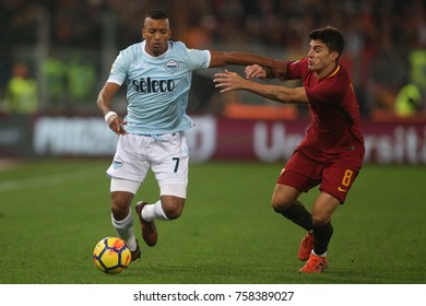 Rome, Italy - November 18, 2017: Nani And Perotti In Action During The Italian Serie A League Match Between Roma And Lazio In Olimpic Stadium.