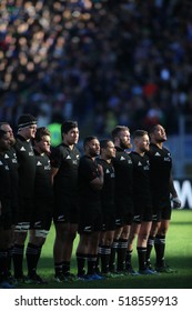 Rome, Italy November 2016:New Zeland team  during the national anthem in  the  Test match rugby 2016 Italy versus New Zeland in Olimpic Stadium in Rome on 12 november 2016.