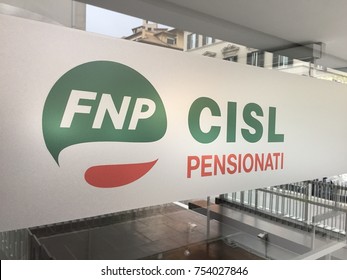 Rome, Italy - November 9, 2017: FNP Cisl. National Italian Federation Of Retired People Of The Confederation Of Workers' Trade Unions