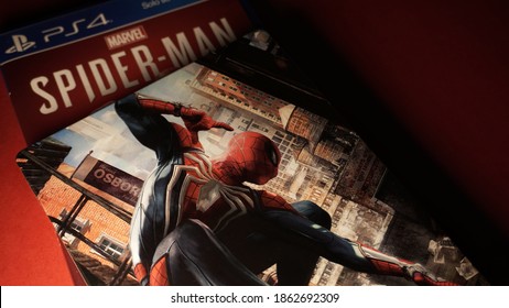 Rome, Italy - October 20, 2020, Cover Marvel's Spider-Man Adventure Video Game, Developed By Insomniac Games, Distributed By Sony Interactive Entertainment Exclusively For PlayStation 4.