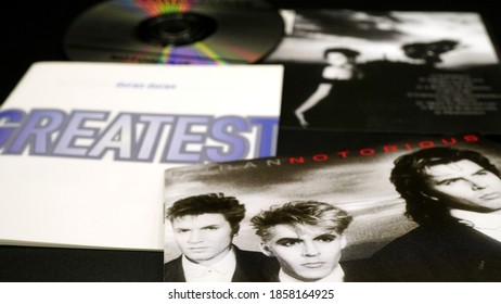 Rome, Italy - October 21, 2020: CDs And Artworks By The British New Wave And Synth Pop Band DURAN DURAN. With Over Twenty Singles On The Billboard Hot 100 And Thirty In The UK Top 40