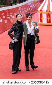 ROME, ITALY - OCTOBER 23: Italian Dancer Luciana Savignano And Guest At Rome Film Fest 2021. Grido Per Un Nuovo Rinascimento Red Carpet. Rome (Italy), October 23th, 2021