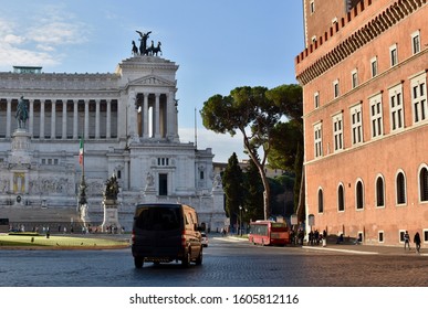 Rome, Italy - October 7, 2019: Roundabout Roadway Around Victor Emmanuel National Monument