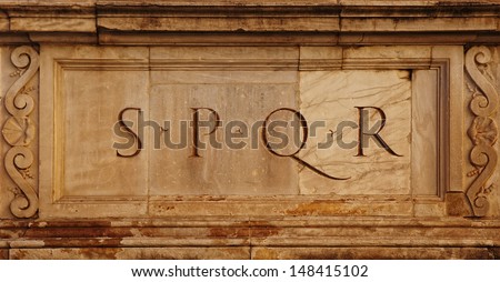 Rome, Italy. Roman symbol SPQR, Italian architecture detail