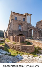 Rome, Italy. Ruins Of The Elliptical Shape Of The Fountain In Imperial Residence - The Flavian Palace (Domus Flavia, I Cent.) And House Farnese (Casino Del Belvedere, XVI Cent.)