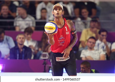 Rome, Italy - September 08,2019:KRASILNIKOV/STOYANOVSKIY and THOLE/WICKLER during the Final Men World Tour Rome Beach Volley Finals 2018/2019, Olympic qualifiers match Russian vs Germany, 


