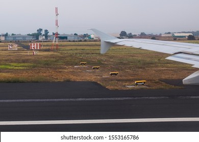 Rome, Italy - September 11 2019. The Precision Approach Path Indicator Is An Optical Guide Landing System.