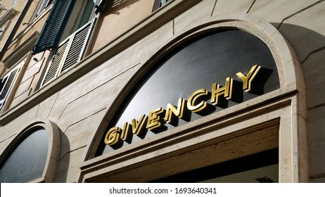 Rome, Italy - September 15, 2019: Golden GIVENCHY Sign Of Their Store In Rome. The Most Famous Testimonial Of The Brand Was Audrey Hepburn, Thanks Also To The Film Breakfast At Tiffany's