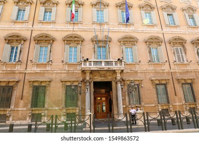 ROME, ITALY - SEPTEMBER 16, 2019: Entrance Of Palazzo Madama Palace Is The Seat Of The Senate Of The Italian Republic, Italy.