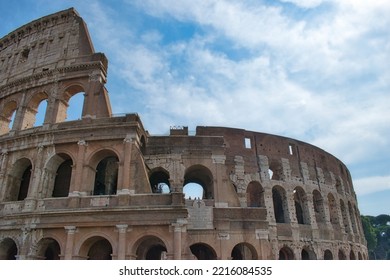 Rome, Italy - September 20 2020: Ancient Roman Amphitheater And Gladiator Arena Colosseum Aerial View, Heart Of Roman Empire, Famous Tourist Landmark, Guided Tour Concept, Rome, Italy