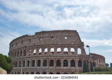 Rome, Italy - September 20 2020: Ancient Roman Amphitheater And Gladiator Arena Colosseum Aerial View, Heart Of Roman Empire, Famous Tourist Landmark, Guided Tour Concept, Rome, Italy