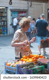 Rome, Italy - September 2015: 
Fruit and vegetables on sales at Campo De Fiori market.