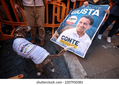 Rome, Italy - September 23, 2022: Supporters Attend A General Election Campaign Rally Of Giuseppe Conte, Leader Of Five Star Movement.