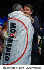 Rome, Italy - September 23, 2022: Giuseppe Conte, Leader Of Five Star Movement, Hugs A Supporter During A General Election Campaign Rally.