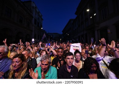 Rome, Italy - September 23, 2022: Supporters Attend A General Election Campaign Rally Of Giuseppe Conte, Leader Of Five Star Movement.