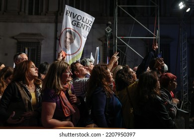 Rome, Italy - September 23, 2022: Supporters Attend A General Election Campaign Rally Of Giuseppe Conte, Leader Of Five Star Movement.