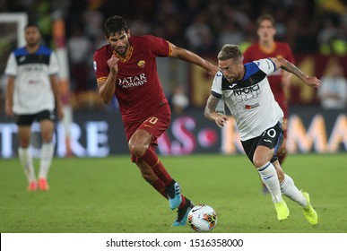 Rome, Italy - September 25,2019:Federico Fazio (AS ROMA), PAPU GOMEZ (ATALANTA) in action during the Italian Serie A soccer match  between AS ROMA and ATALANTA, at Olympic Stadium in Rome.