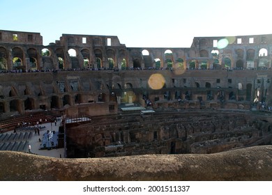 Rome, Italy; September 27 2018: Interior Rome Colosseum Landscape With Sun Rays