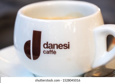 Rome, Italy - September 27, 2019: Danesi Logo On A Coffee Cup. The Cult Brand Danesi Caffe S.p.A. Is One Of The Leading Roasting Companies In Italy