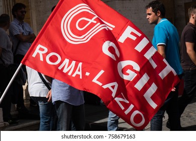 Rome, Italy - September 7, 2017: Filt Cgil Roma Lazio Flag. Italian Transport Workers Federation Is Affiliated To The Italian General Confederation Of Labour, A National Trade Union Centre In Italy