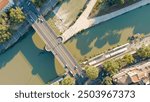 Rome, Italy. Tiber River and Ponte Garibaldi Bridge. Summer, Aerial View  