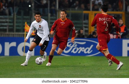 ROME, ITALY-APRIL 05, 2007: Cristiano Ronaldo Of Manchester United In Action, During The UEFA Champions League Match AS Roma Vs Manchester United, At The Olimpic Stadium, In Rome.