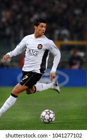 ROME, ITALY-APRIL 05, 2007: Cristiano Ronaldo Of Manchester United In Action, During The UEFA Champions League Match AS Roma Vs Manchester United, At The Olimpic Stadium, In Rome.