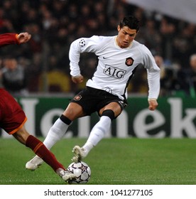 ROME, ITALY-APRIL 05, 2007: Cristiano Ronaldo Of Manchester United In Action, During The UEFA Champions League Match AS Roma Vs Manchester United, At The Olimpic Stadium, In Rome.