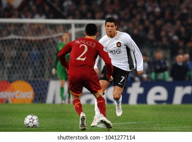 ROME, ITALY-APRIL 05, 2007: Cristiano Ronaldo Of Manchester United In Action, During The UEFA Champions League Match AS Roma Vs Manchester United, At The Olimpic Stadium, In Rome.