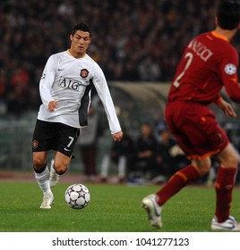 ROME, ITALY-APRIL 05, 2007: Cristiano Ronaldo Of Manchester United In Action, During The UEFA Champions League Match AS Roma Vs Manchester United, At The Olimpic Stadium, In Rome.