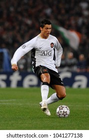 ROME, ITALY-APRIL 05, 2007: Cristiano Ronaldo Of Manchester United In Action, During The UEFA Champions League Match AS Roma Vs Manchester United, At The Olimpic Stadium, In Rome.