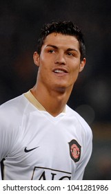 ROME, ITALY-APRIL 05, 2007: Famous Soccer Star Cristiano Ronaldo Portraited At The Olimpic Stadium, During The UEFA Champions League Match, AS Roma Vs Manchester United, In Rome.